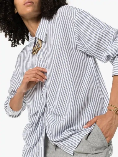 Shop Tibi Gathered-front Striped Shirt In Blue