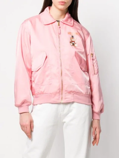 Shop Moschino Printed Bomber Jacket In Pink