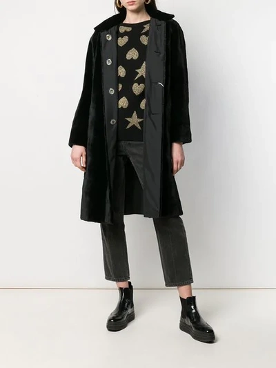 Shop Liska Mink Fur Collar Coat In Black/black