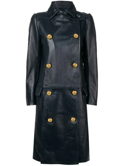 Shop Prada Double Breasted Overcoat In Blue
