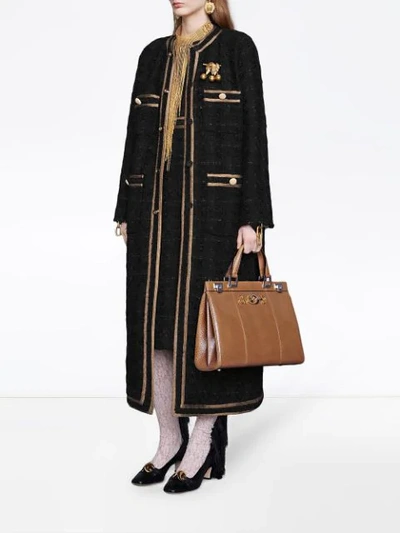 Shop Gucci Tweed Coat With Decorative Trim In Black