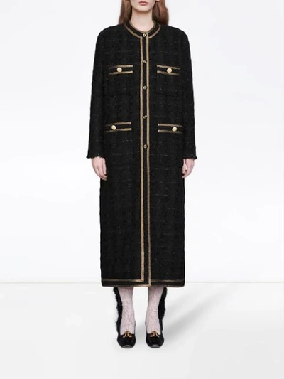 Shop Gucci Tweed Coat With Decorative Trim In Black