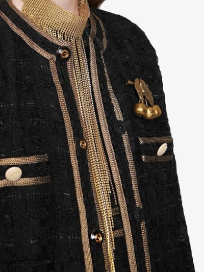 Shop Gucci Tweed Coat With Decorative Trim In Black