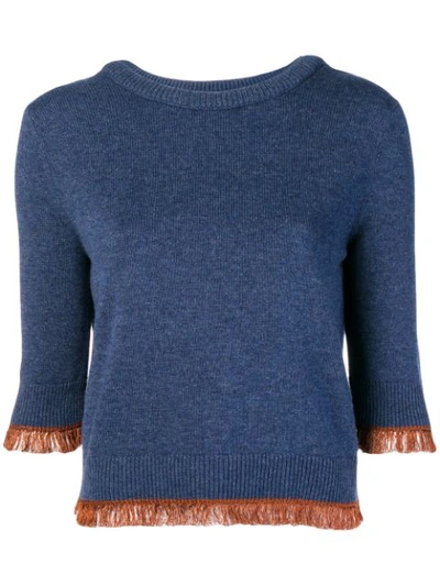 Shop Chloé Cropped Fringe Sweater - Blue