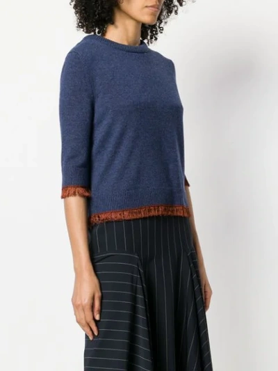 Shop Chloé Cropped Fringe Sweater - Blue