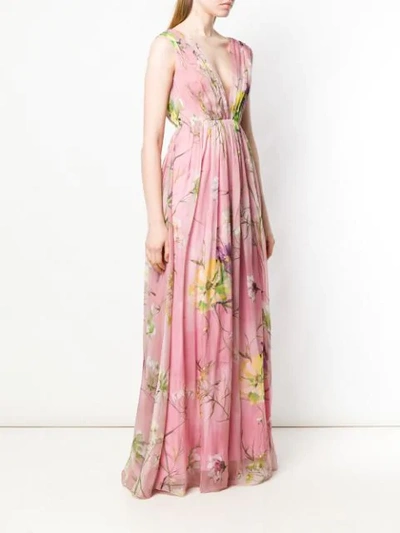 Shop Blumarine Floral Print Pleated Dress In Pink