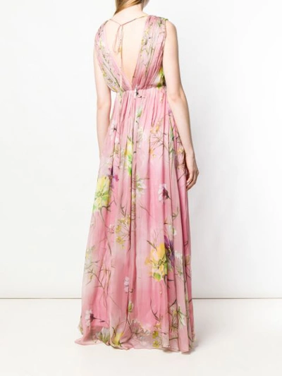Shop Blumarine Floral Print Pleated Dress In Pink