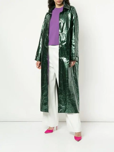 Shop Walk Of Shame Glossy Long Raincoat  In Green