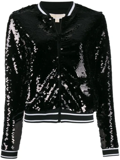 Shop Michael Michael Kors Sequinned Bomber Jacket In Black