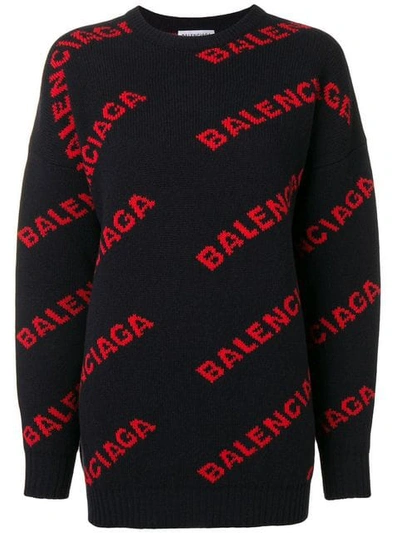 Shop Balenciaga All-over Logo Jumper In Blue