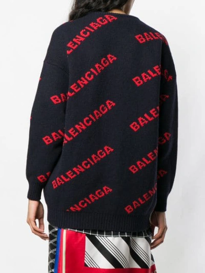 Shop Balenciaga All-over Logo Jumper In Blue