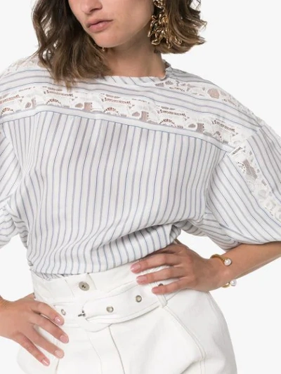 Shop Chloé Lace Trim Striped Blouse In 95p Beige Blue