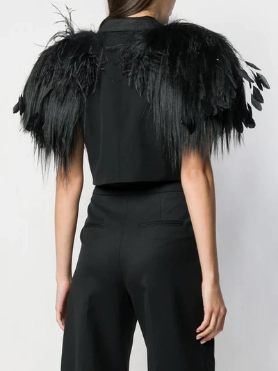 Shop Dolce & Gabbana Feather Embellished Cropped Cape - Black