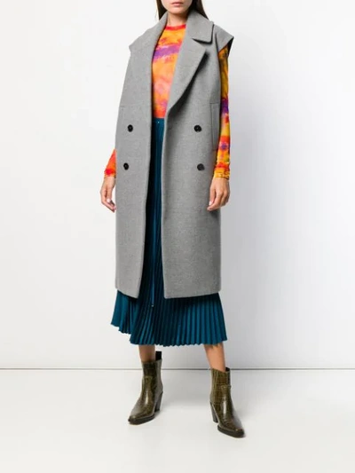 Shop Msgm Double Breasted Sleeveless Coat In Grey