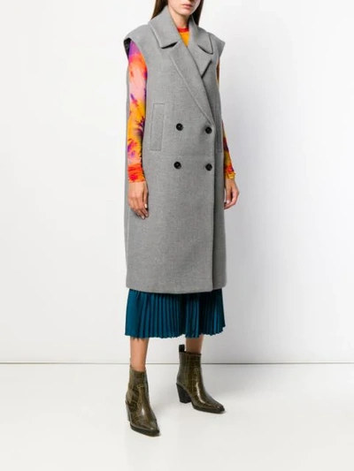 Shop Msgm Double Breasted Sleeveless Coat In Grey