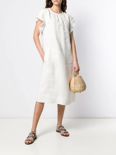 Shop Agnona Round Neck Linen Dress In White