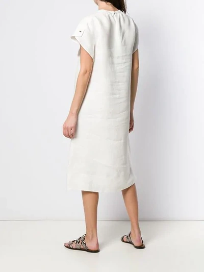 Shop Agnona Round Neck Linen Dress In White