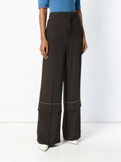 Shop Marni Flared Long Trousers In Brown