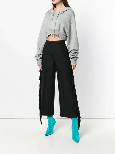 Shop Msgm Fringe Cropped Trousers In Black
