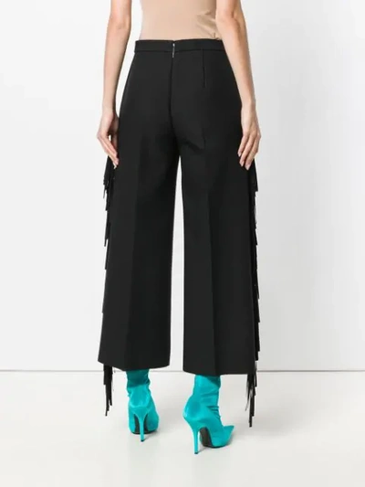 Shop Msgm Fringe Cropped Trousers In Black