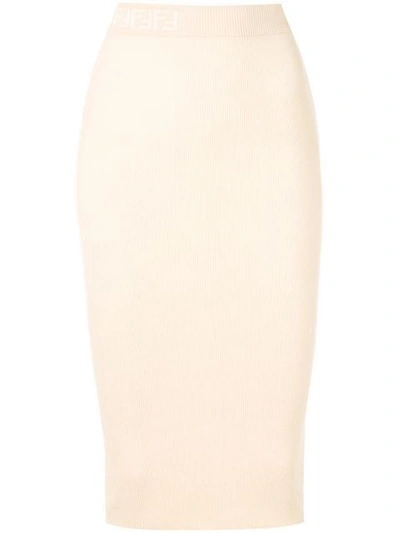 Shop Fendi Ff Motif Detail Ribbed Skirt In Neutrals