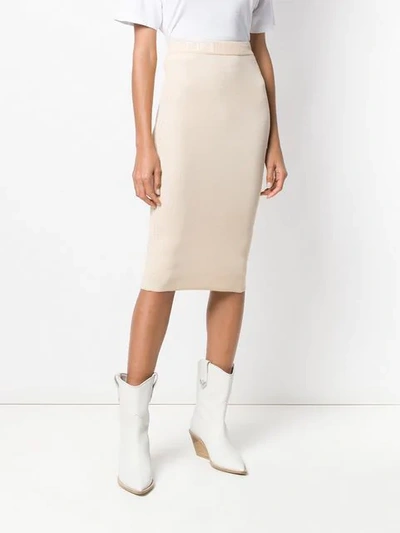 Shop Fendi Ff Motif Detail Ribbed Skirt In Neutrals