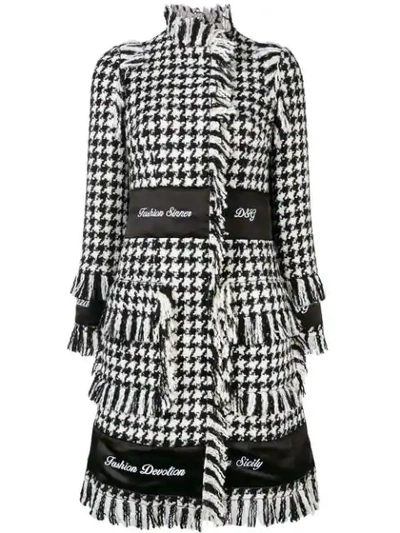 Shop Dolce & Gabbana Houndstooth Embroidered Coat In Black
