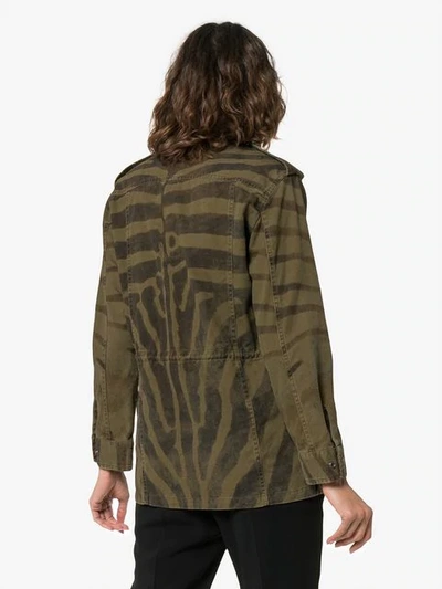 Shop Saint Laurent Zebra Print Parka Coat In Black