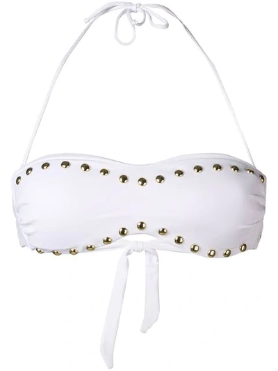 Shop Moschino Studded Bikini Top In White