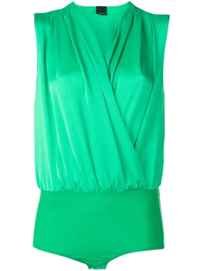 Shop Pinko Satin Surplice Bodysuit In Green