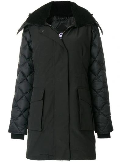 Shop Canada Goose Shearling Lined Hooded Coat In Black