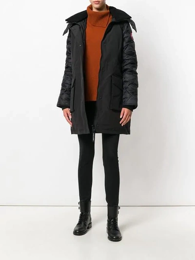 Shop Canada Goose Shearling Lined Hooded Coat In Black
