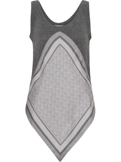 Shop Burberry Monogram Print Scarf Detail Wool Vest In Grey
