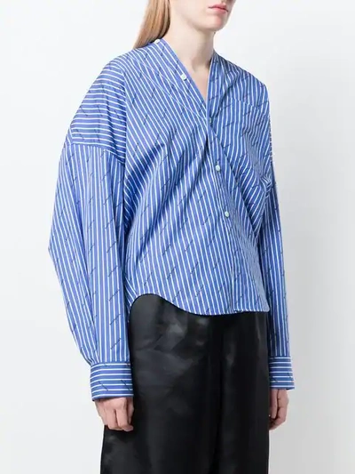 Shop Balenciaga Striped Logo Swing Shirt In Blue