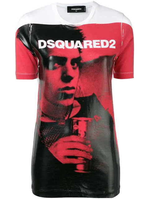 dsquared2 white and red t shirt