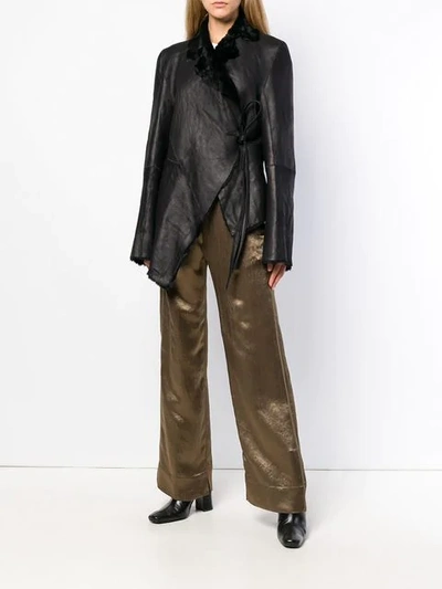 Shop Ann Demeulemeester Belted Palazzo Trousers In Green