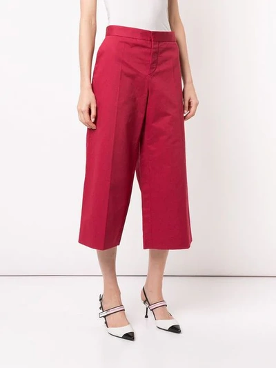 Shop Marni Cropped Wide Leg Trousers In Red