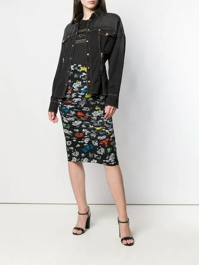 VERSACE DRAPED FLORAL PRINT PENCIL SKIRT - 黑色