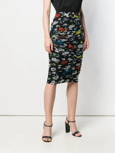 VERSACE DRAPED FLORAL PRINT PENCIL SKIRT - 黑色