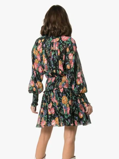 Shop Zimmermann Allia Shirred Floral Mini-dress In Black Floral