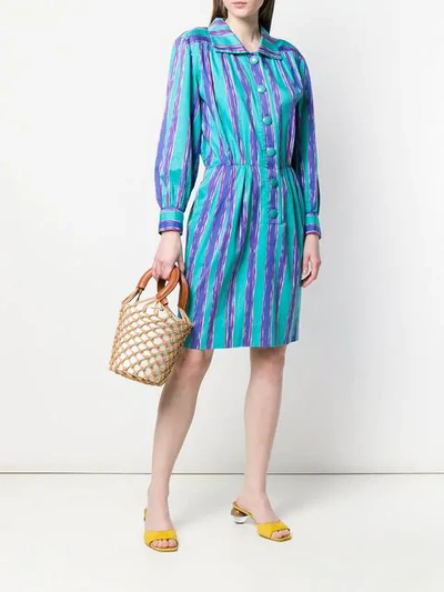 Pre-owned Saint Laurent 1980's Striped Shirt Dress In Blue