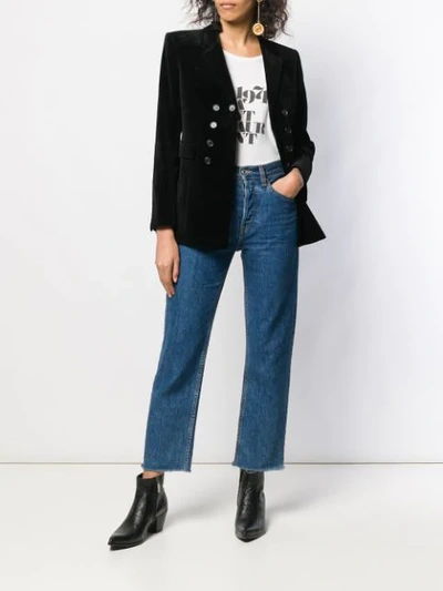 Shop Saint Laurent Velvet Double-breasted Blazer In Black