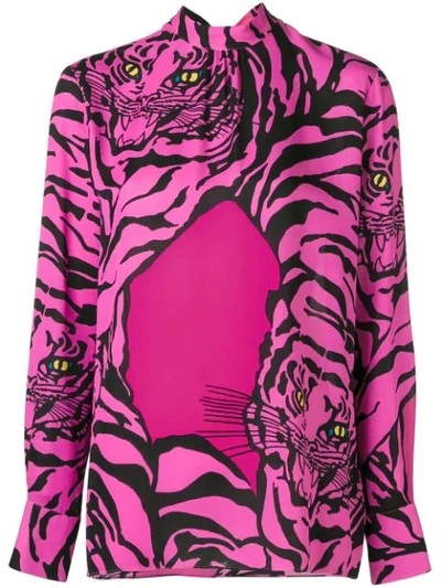 Shop Valentino Tiger Print Long-sleeve Blouse - Pink