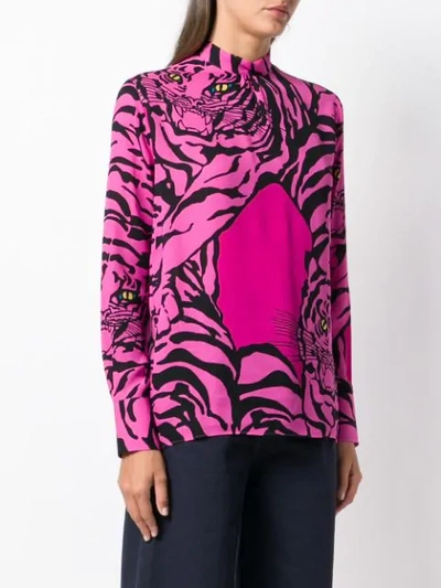Shop Valentino Tiger Print Long-sleeve Blouse - Pink