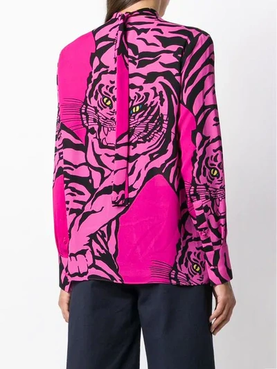 Shop Valentino Tiger Print Long-sleeve Blouse - Pink