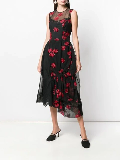 Shop Simone Rocha Floral Embroidered Dress In Black