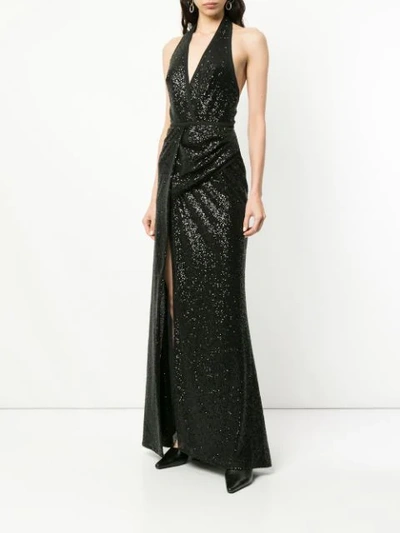 Shop Elie Saab Sequined Draped Waisted Dress - Black
