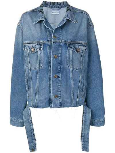 Shop Balenciaga Tie Waist Denim Jacket In Blue