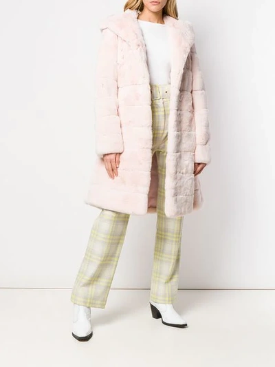 Shop Liska Hooded Midi Fur Coat In Pink