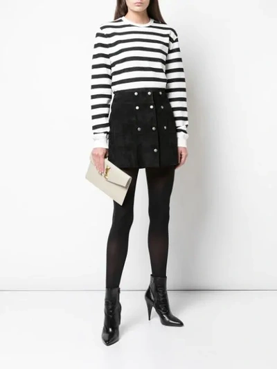 SAINT LAURENT CREW NECK STRIPED SWEATSHIRT - 白色